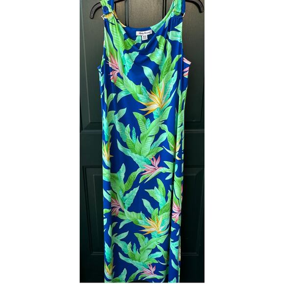 Tommy Bahama Maxi Dress Blue Tropical Floral Sleeveless Size M Resort Cruise - Picture 4 of 7